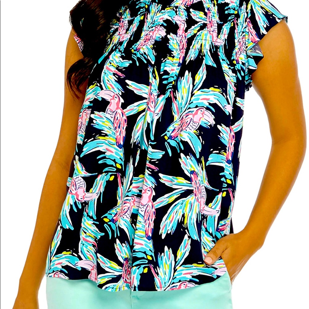 NWOT Crown & Ivy mock neck flutter sleeve blouse
